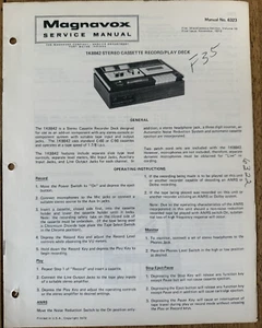 MAGNAVOX 1K8842 STEREO CASSETTE DECK RECORDER SERVICE MANUAL NO 6323 - Picture 1 of 1