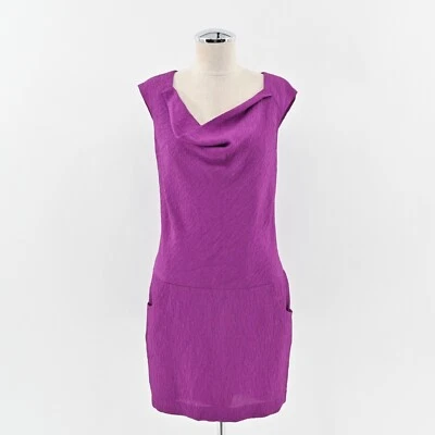 Vestido NEGRO HALO Talla 8 Ford Mini Púrpura Capucha Cuello Sin Mangas Caída Cintura Bolsillo Foto 1 de 4