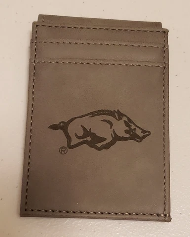 Arkansas Razorback Wallet Front Pocket Leather Wallet Gray NWOT Cover