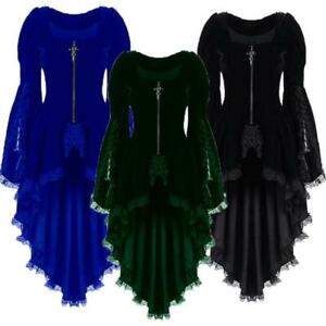 High Low Women Vintage Steampunk Tailcoat Jacket Gothic Victorian Lace Up Coat