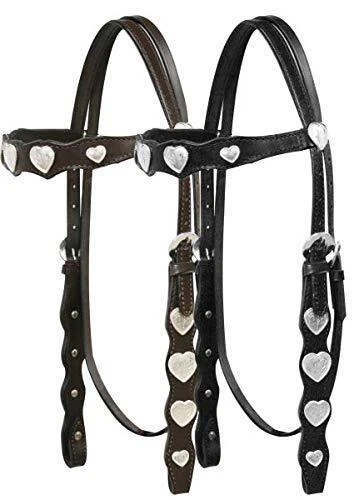 GENERIC Leather Browband Headstall w/ Engraved Silver Heart Conchos & Reins