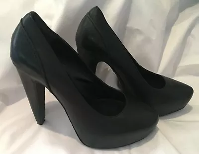 Elizabeth & James Black Leather Platform Stiletto Heels 7.5 - Image 1 of 4