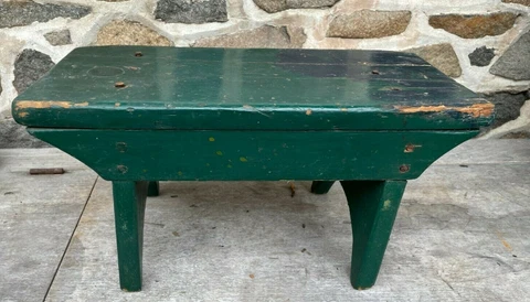 Antique Wood Foot Stool Painted Primitive Rustic Country Farmhouse Bench Vtg Cover