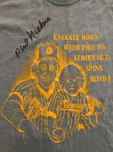 Norcross Knits T-Shirt Phil Niekro Spina Bifida Future Telephone Pioneers 80s - Picture 1 of 9