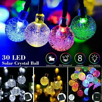 25.5ft 30 LED Solar String Lights Crystal Ball Outdoor Waterproof Garden Decor - Image 1 of 4