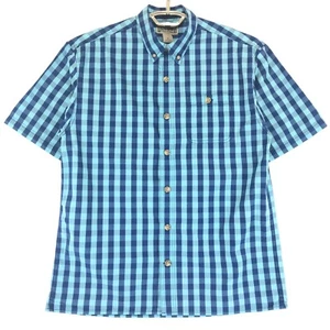 Camicia barbecue Duluth Trading uomo M blu cotone a quadretti 1 tasca manica corta - Foto 1 di 6