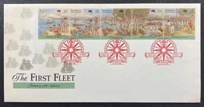 1988 The First Fleet Arrival FDC Primer Día Cubierta Tinta Roja Matasellos Nacional Foto 1 de 2