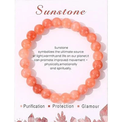 Pulseira Feminina Natural Pedra do Sol 7mm Contas Cristal Pêssego Equilíbrio de Cura Reiki - Imagem 1 de 4