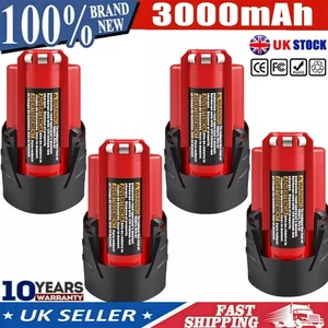 4 Pack for Milwaukee M12 12Volt Li-ion 3.0Ah 48-11-2420 48-11-2401 Battery New - Picture 1 of 8