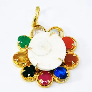 9 Planet Healing Gomti Chakra & Navratna Gemstone –  Handmade Pendant Jewelry - Picture 1 of 5