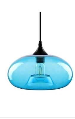 Lámpara colgante de vidrio azul con cordón ajustable Foto 1 de 3