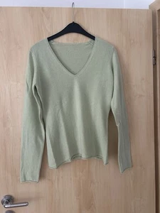 100% Cashmere Damen Pullover Gr M Grün Reines Kaschmir V Ausschnitt - Bild 1 von 3
