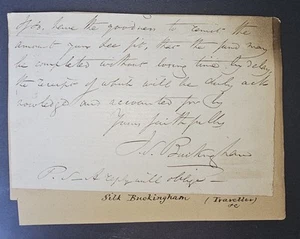 James Silk Buckingham (1765-1855) Autografo XIX secolo viaggiatore e autore - Foto 1 di 2