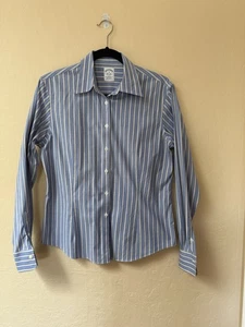 Brooks Brothers Women's Shirt Size 10 Blue Brown White Khaki Stretch no iron - Picture 1 of 4