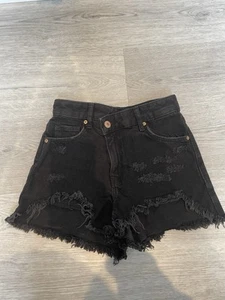 Bershka Black Denim Shorts Size 4 - Picture 1 of 4