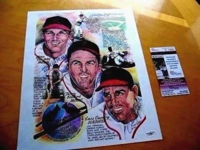Stan Musial,Terry Moore,& Enos Slaughter Cardinals Signed Print/Photo -JSA LOA - Image 1 of 4