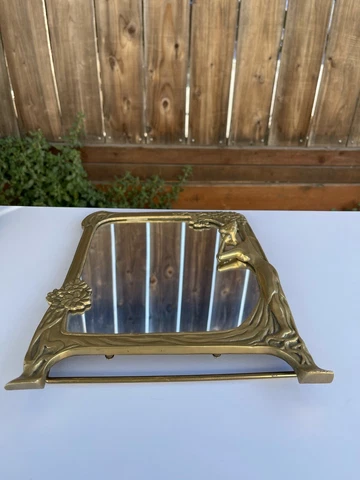 Vintage Brass Art Nouveau Style Brass "Lady by the Lake" Mirror Cover