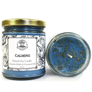 Vela de hierbas de soja calmante 8 oz estrés ansiedad tensión paz capucha wicca pagana - Imagen 1 de 1