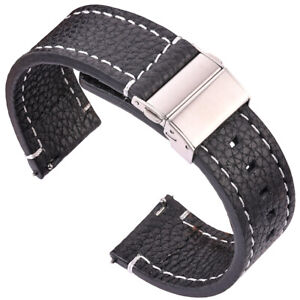Soft Cowhide Watchband Black Brown Leather Watch Band Strap 18mm 20mm 22mm 24mm