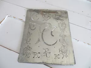 Antique Tin Monogram Stencil PC / CP – Large 6.3"x7.5" – Embroidery Template – - Picture 1 of 1