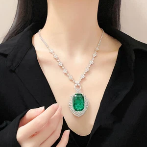 New Luxury Big Green Citrine Topaz Gemstone Charm Silver Women Necklace Pendant - Picture 1 of 9