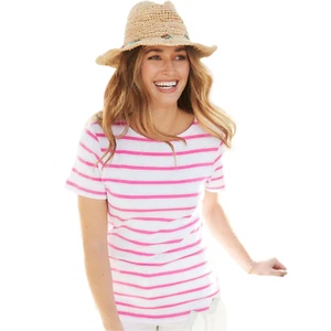 Cotton Traders Stripe T-Shirt Size 18 Pink Lily Ladies Women Wrinkle Free Top - Picture 1 of 24