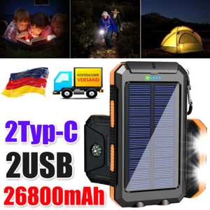 26800mAh Solar Power Bank Charger Ladegerät Externer Batterie LED 2USB Akku DE - Zdjęcie 1 z 24