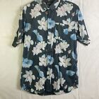 Ezekiel Men’s Hawaiian Shirt Large Blue Floral Short Sleeve Slim Cut