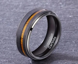 8 mm Black Brushed Tungsten Carbide with Polished Black Edges Men's Wedding Band - Picture 1 of 3