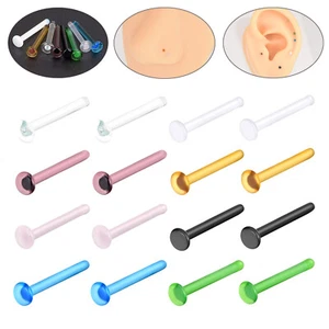 1-8Pcs Glass Tiny Nose Stud Ring Lip Eyebrow Tragus Studs Earrings Piercing 20G - Picture 1 of 20