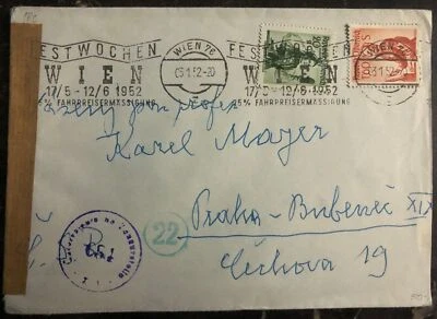 1952 Vienna Austria Censored Cover To Prague Czechoslovakia Slogan Cancel - Image 1 of 2