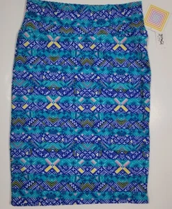 LuLaRoe Cassie Comfortable Blue Aztec Pencil Skirt Size Medium New - Picture 1 of 5