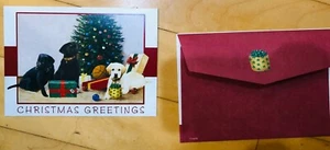 Christmas Greeting Card - Dog puppy with tree and gifts + cute envelope - Picture 1 of 3