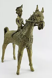 Antica figura in ottone DHOKRA cavallo e guerriero cera perduta SPEDIZIONE GRATUITA USA! - Foto 1 di 12