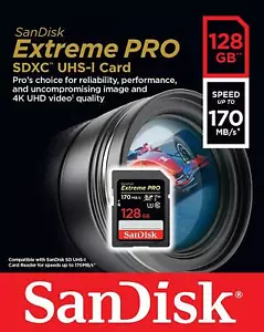 Sandisk 128GB Extreme Pro FS D5600 4K UHD SD card for Nikon D5500 D5400 D5300 - Picture 1 of 3