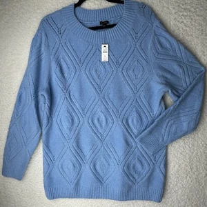 Neu mit Etikett Talbots Pullover offen Zopfmuster Bateau-Ausschnitt blau metallic XL UVP 99,50 $ - Bild 1 von 10