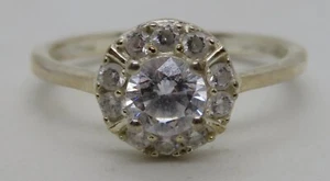 Sterling silver & cubic zirconia vintage Art Deco antique ring - size O 1/2 - Picture 1 of 13