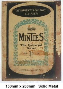 COLLECTABLE Vintage Metal Sign At Moments Like this you Need Minties Sweets 1922 - Picture 1 of 2