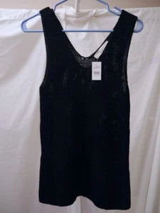 LOFT Black Cable Knit V Neck Sleeveless Stretchy Top Size Medium Layer It! NEW - Picture 1 of 6