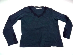 Weißer Hirsch Damen Spitzenbesatz Ausschnitt & Langarm schwarz V-Ausschnitt Top M - Bild 1 von 11