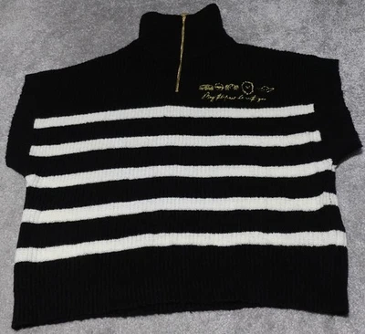 Disney Star Wars Sweater Vest Women's Small Black White Striped 1/4 Zip Casual - Image 1 of 4