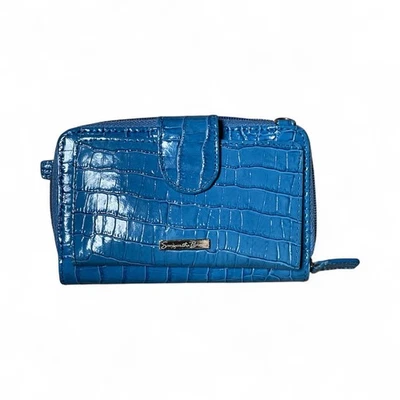 Бумажник тройного сложения Samantha коричневый синий кожа с тиснением под крокодила - Изображение 1 из 3