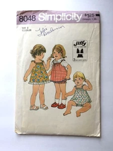 Vintage 70's Simplicity Jiffy Toddler's Dress Bloomers Jumper Pattern 3 Toddler - Picture 1 of 2