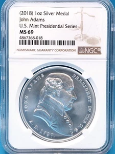 2018 John Adams 1oz Silver Medal NGC MS 69 - Picture 1 of 6