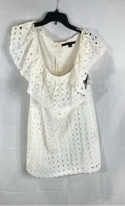 Cynthia Steffe Womens White Eyelet Ruffle Shift Mini Dress Size 8 Cotton - Picture 1 of 5