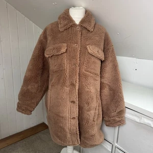 Stand Studio Sabi Jacket Size 38 UK 10 Tan Oversized Faux Fur Teddy Coat Pockets - Picture 1 of 13