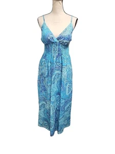 Derek Hart Paisley Maxi Dress Women L Blue Sleeveless Cottagecore Babydoll NWT - Picture 1 of 10