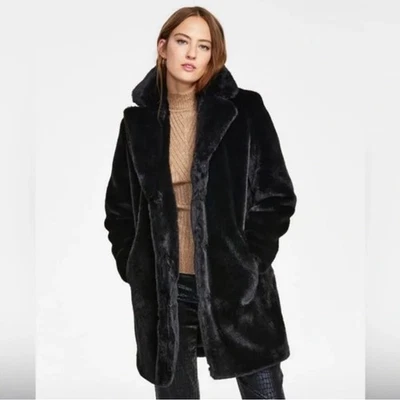 Jaqueta INC International Concepts feminina preta longa pele sintética aconchegante casaco gordinho GG - Imagem 1 de 4