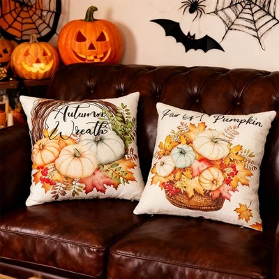 2PCS Thanksgiving Pumpkin Pillow Covers Decorative Cushion Case for Sofa Bed - Image 1 of 4