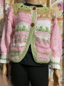 Handmade Crochet Cardigan Bolero Beautiful Color Side Small - Picture 1 of 6